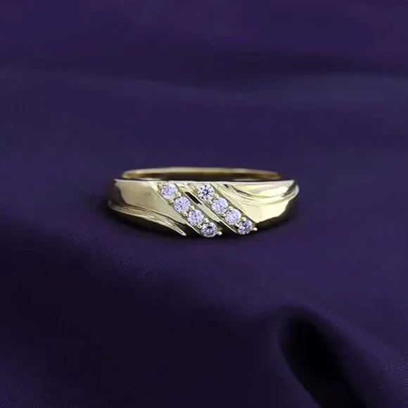 1/4 cttw Round Cut14K Gold Plated Sterling Silver Diamond Double Row Unisex ring